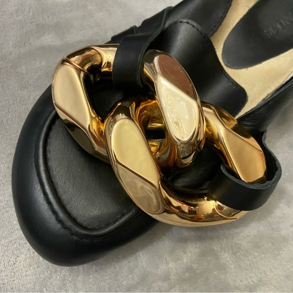 JW Anderson Black Leather Gold Chain Loafer Mules Size 6 - Picture 4 of 8